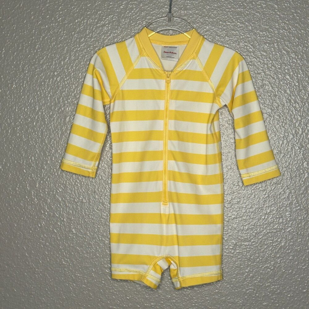 HANNA ANDERSSON YELLOW WHITE SWIM RASH GUARD ONE PIECE